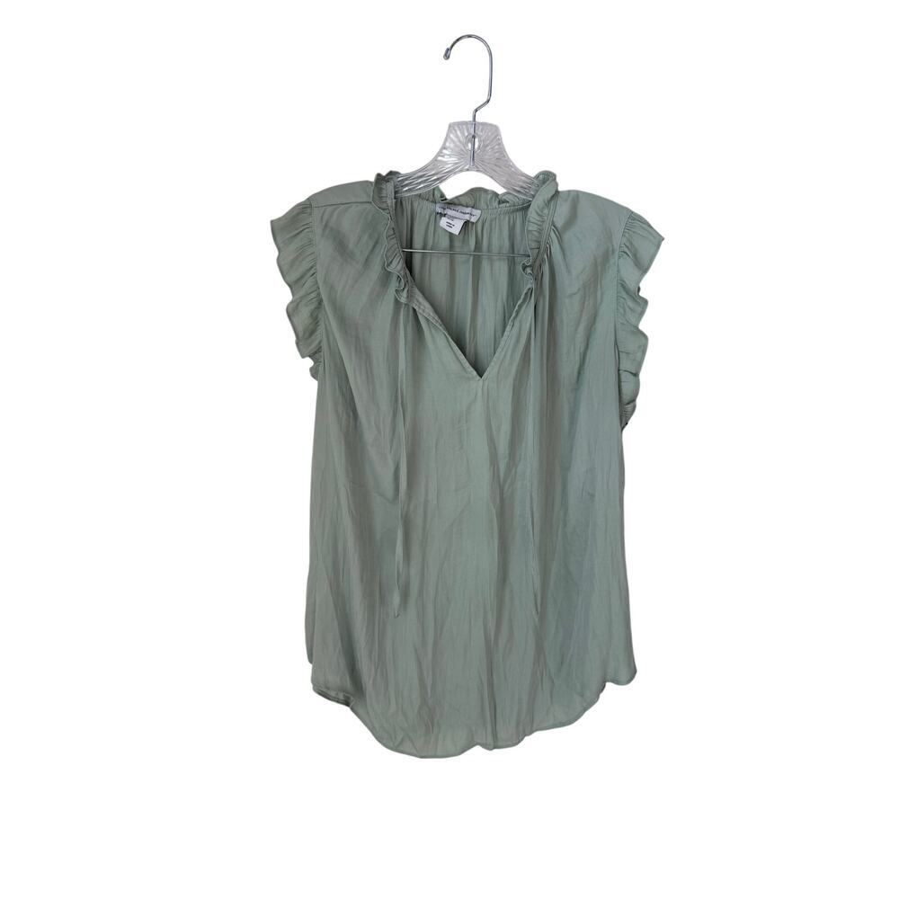 cupcakes & cashmere Sage Green Ruffle Cap Sleeve Blouse